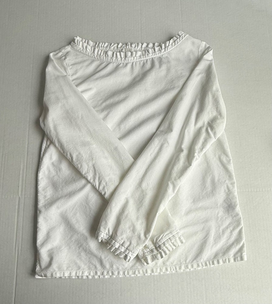 COS Women's White Ruffle Trim Long Sleeve Formal 100% Cotton Blouse Size 2