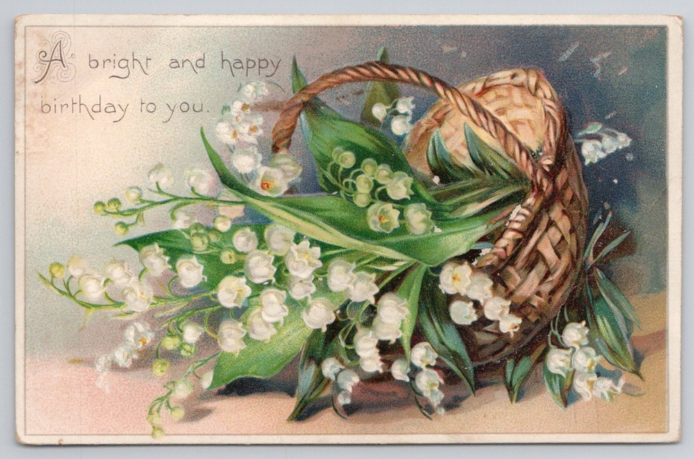 Raphael Tuck Lily of the Valley Birthday Postcard Embossed Germany