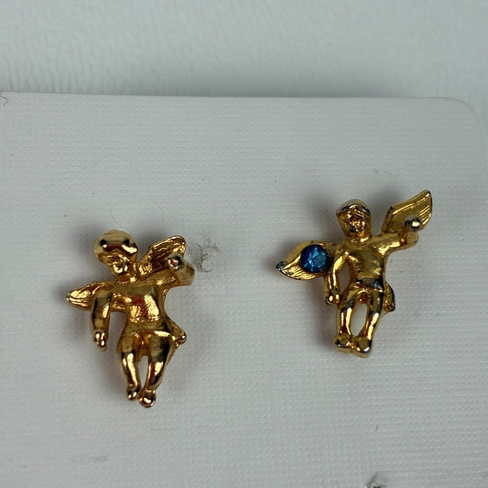Vintage Gold Tone Cherub Angel Lapel Pins Butterfly Back Pair