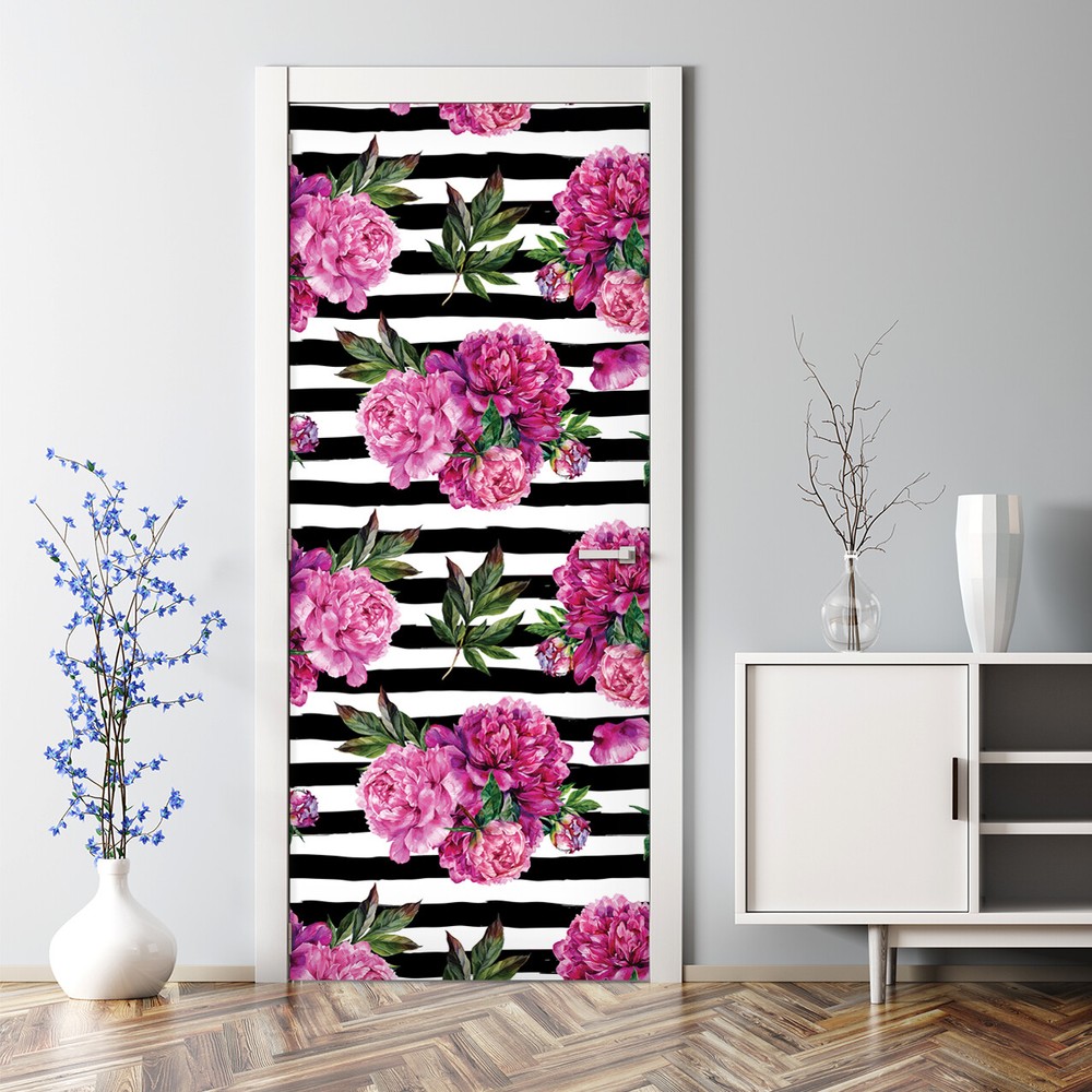 Bubble Free Door sticker Watercolour peony self adhesive art