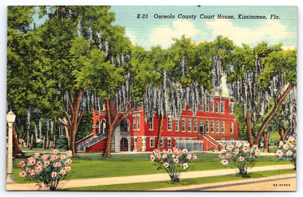 Kissimmee Florida Osceola County Court House Building Flowers Vintage Postcard