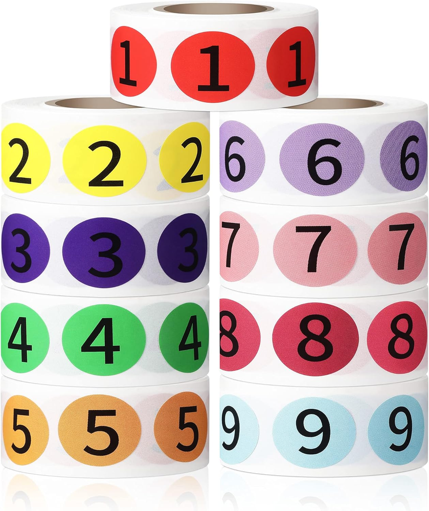 4500-Piece 9-Roll Circle Number Stickers 1-9 for Inventory in 9 Colors