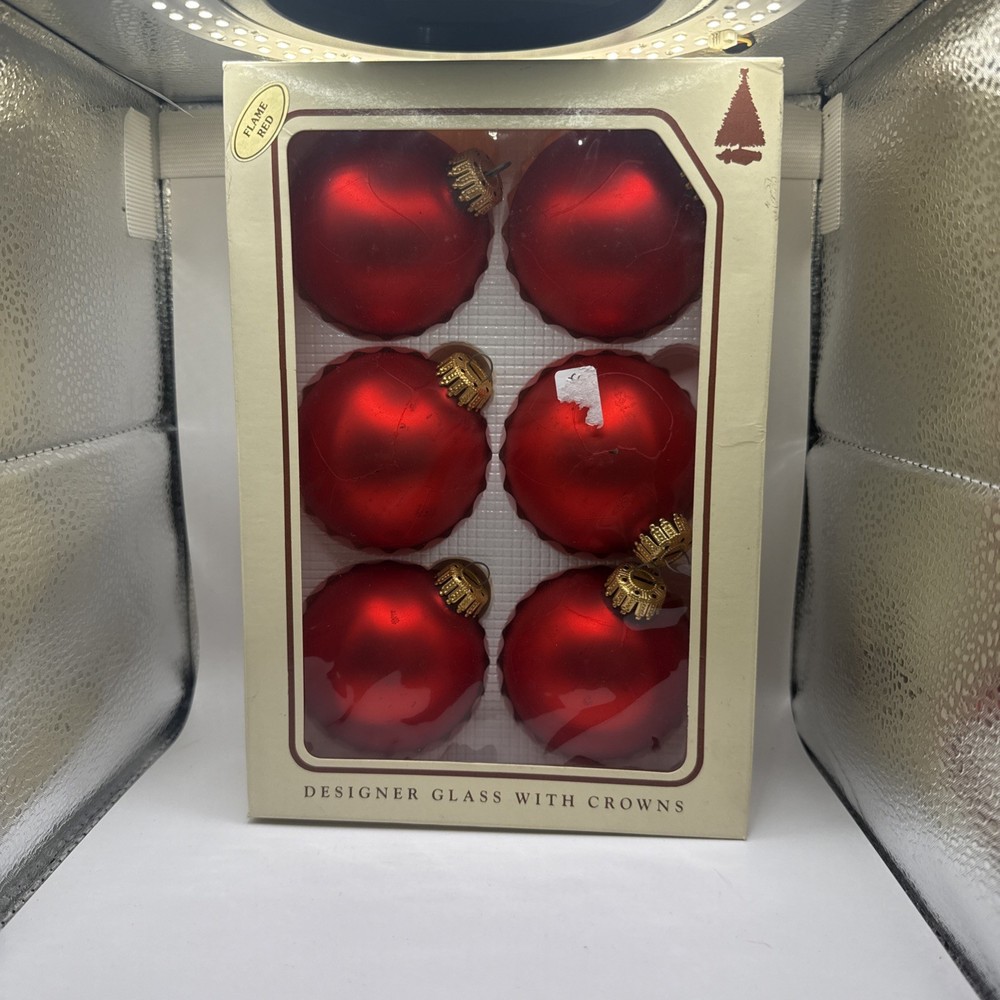 Box Set/6 Christmas by Krebs Flame Red Glass Designer Ornaments