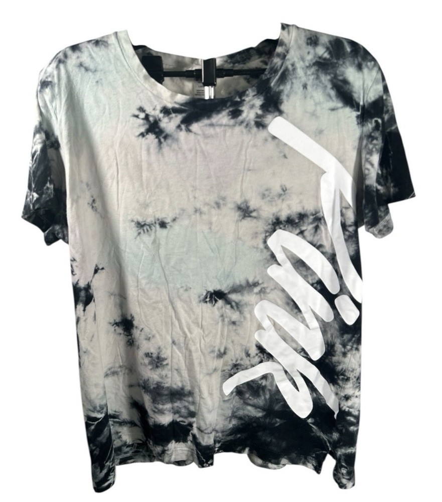 PINK Victoria's Secret Tie-Dye Logo Short Sleeve T-Shirt Black/White L