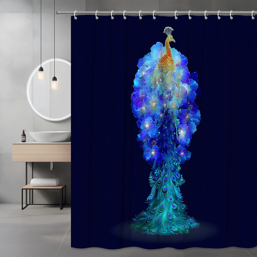 Peacock Floral Shower Curtain Blue Purple Print