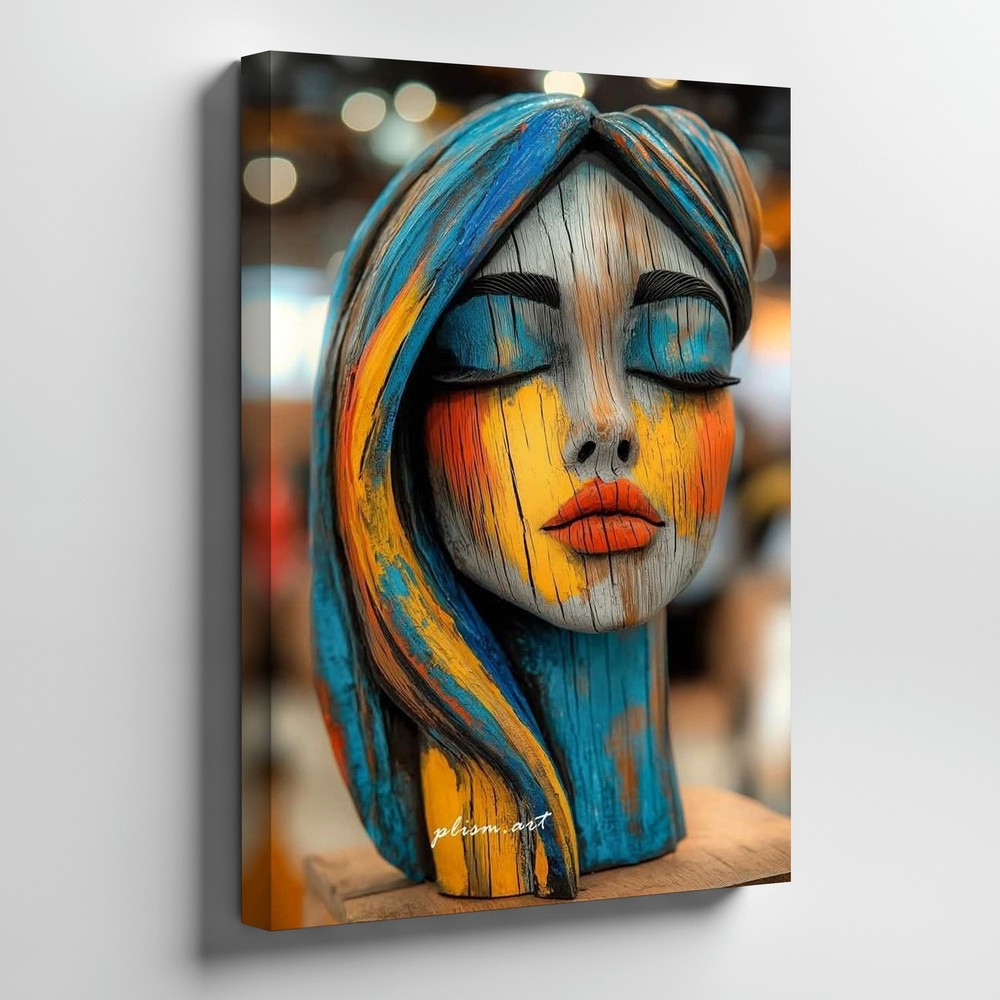 Abstract Colorful Wooden Female Face Portrait Canvas Wall Art Modern Decoration