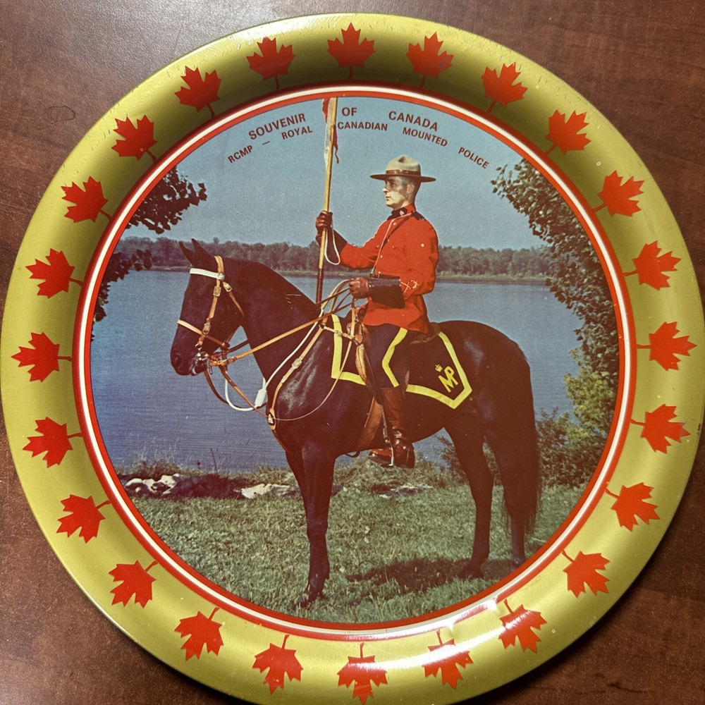Vintage 1940s RCMP Royal Canadian Mounted Police Meal Tin Tray 11 Inch Souvenir