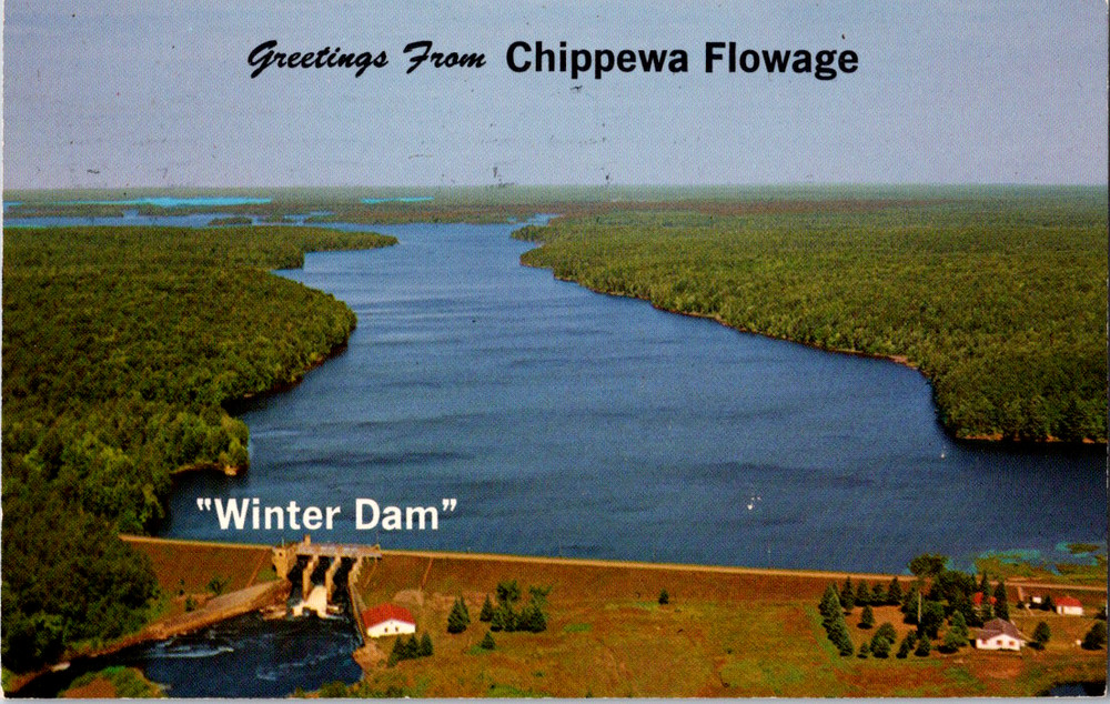 Vintage Postcard Winter Dam Chippewa Flowage Wisconsin