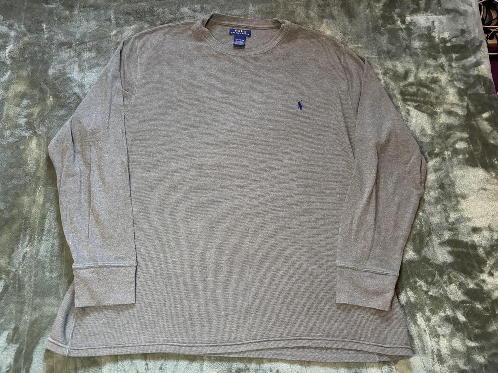 Polo Ralph Lauren Shirt Mens 2XL Gray Waffle Knit Thermal Long Sleeve Crewneck