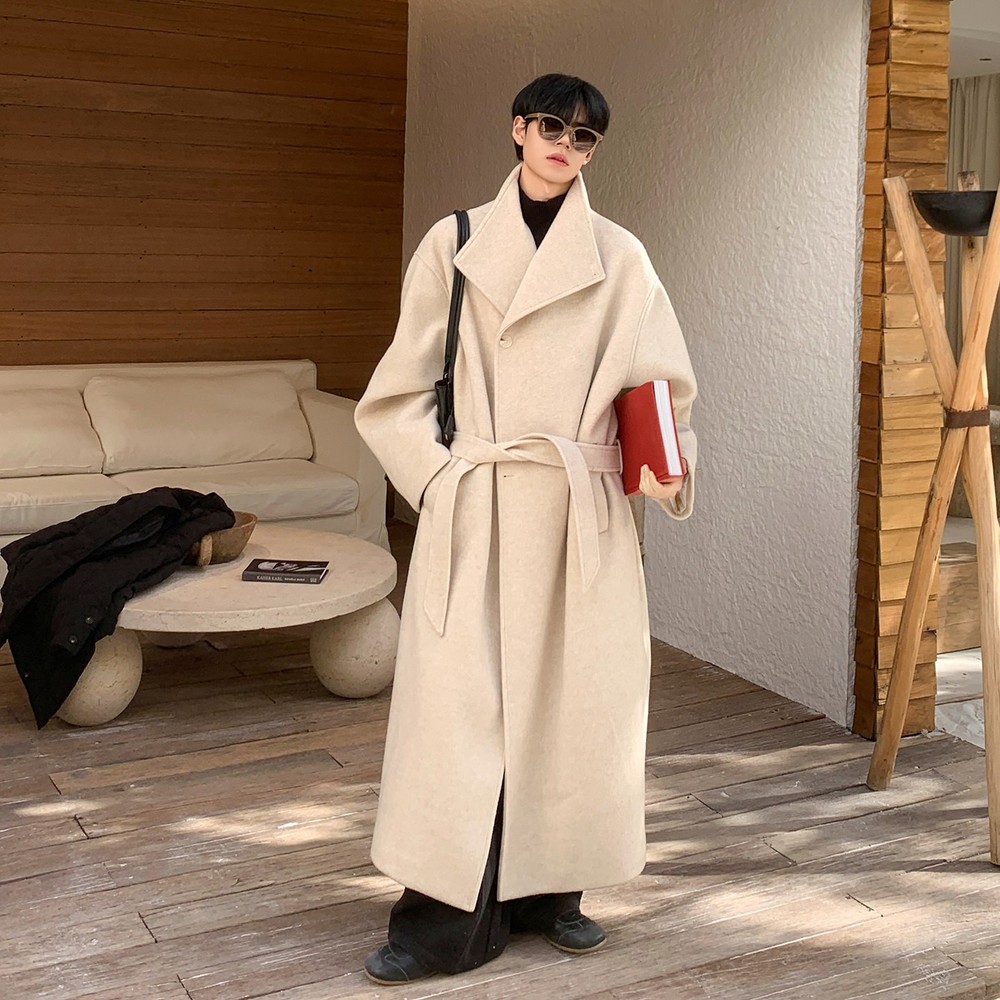 Men's Korean Loose Thicken Woole Trench Coat Winter Warm Long Cashmere Overcoat