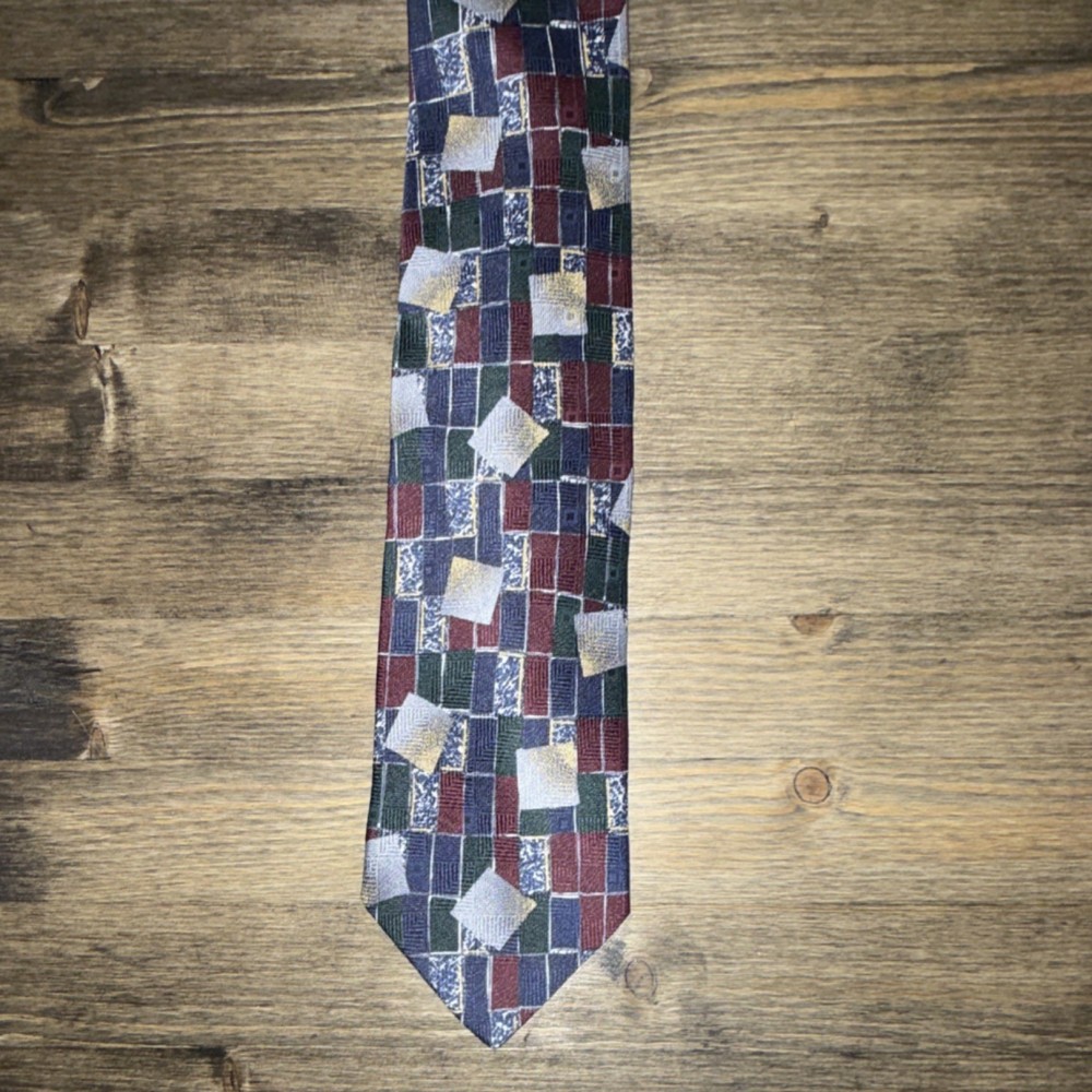 Vintage Emilio Romano 100% Silk Men's Tie: Handmade Geometric Abstract
