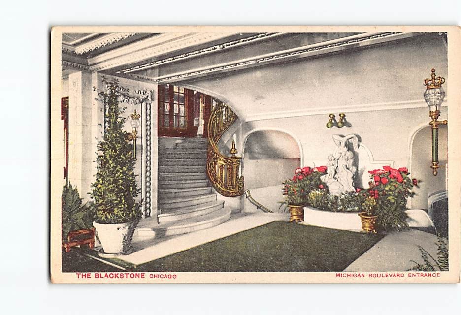 Postcard Michigan Boulevard Entrance The Blackstone Chicago Illinois USA
