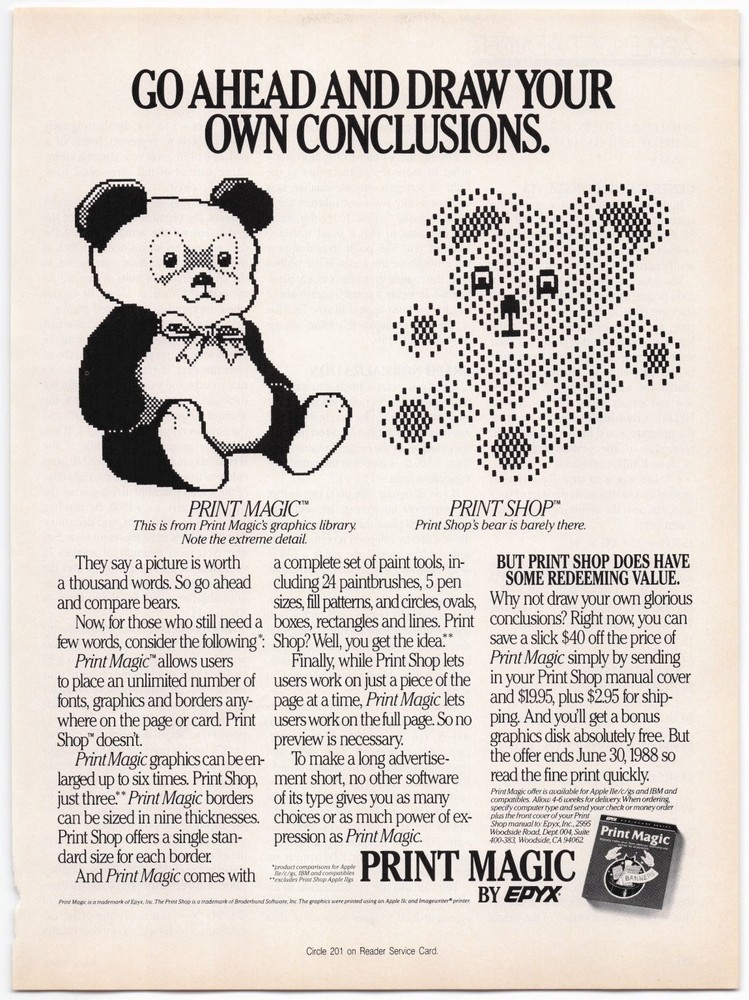 Epyx Print Magic Computer Ad 1988 Apple II IBM PC Software Retro Tech