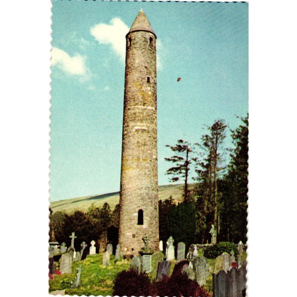 VTG Glendalough Round Tower Postcard Co Wicklow Ireland St Kevin Monastic Site