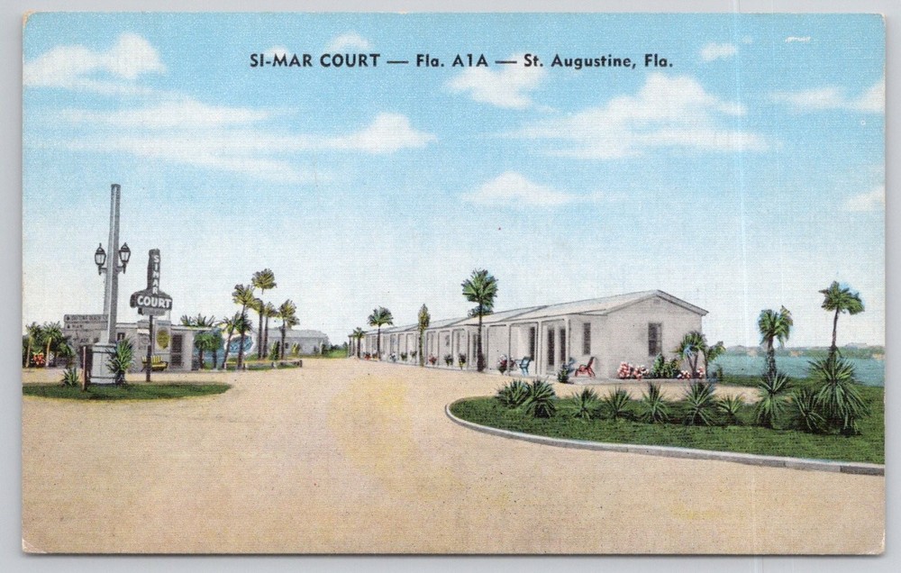 Si-Mar Court St. Augustine, Florida Vintage Linen Postcard A1A Matanzas Bay