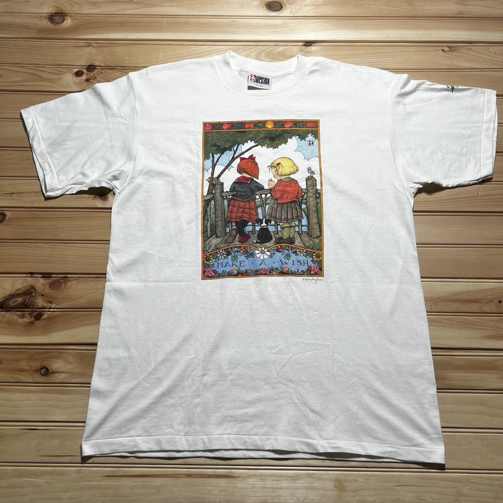 Vintage 90s Mary Engelbreit Illustration Make A Wish Best Friends Shirt Size XL