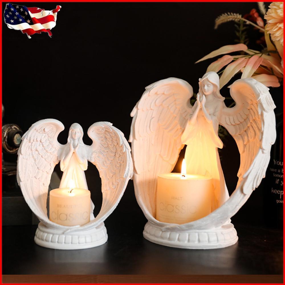 Resin Angel Candle Holder Statue Ornament Battery Powered Wedding Party Decor