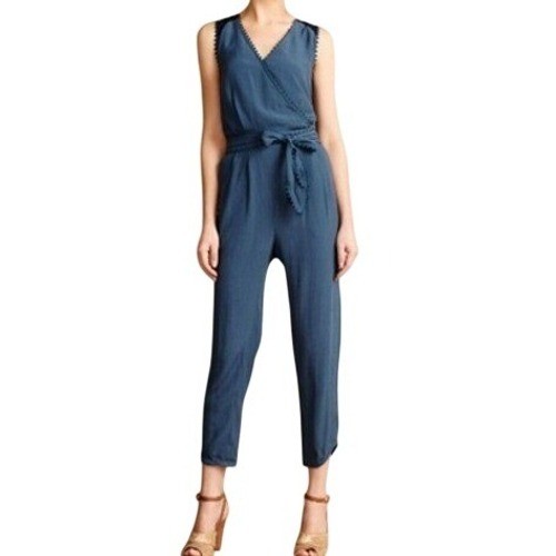 Anthropologie Leifsdottir Jumpsuit Size 4 Blue Lace Back Cropped Boho Resort