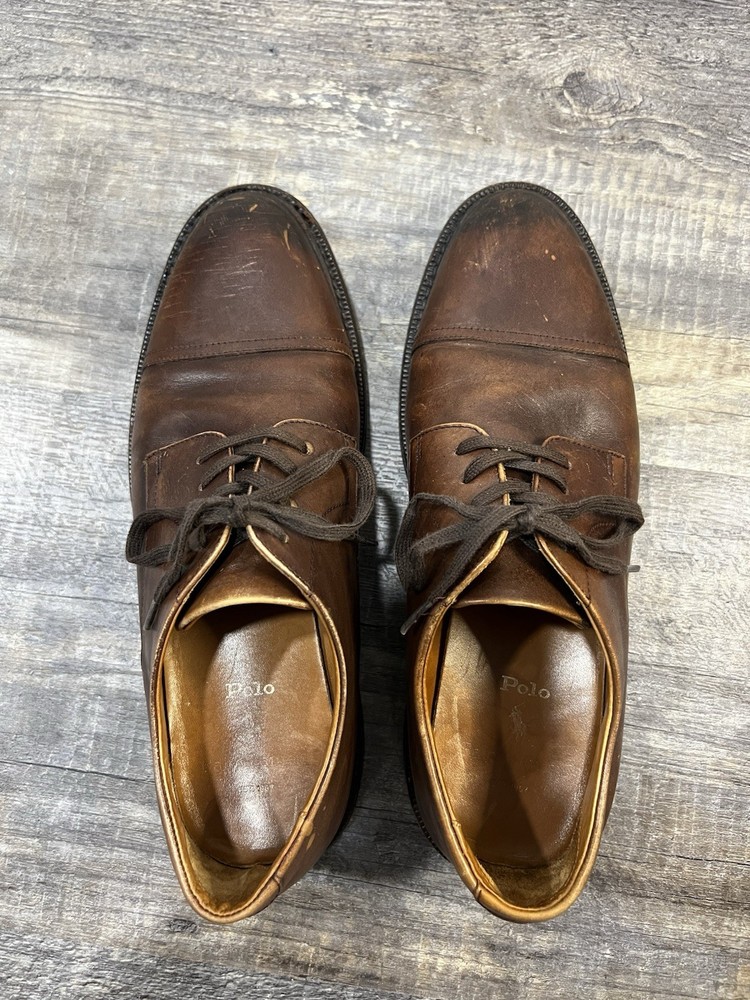 Polo Ralph Lauren Asher Cap Toe Cow leather oxford dress shoes dark brown SZ 9D