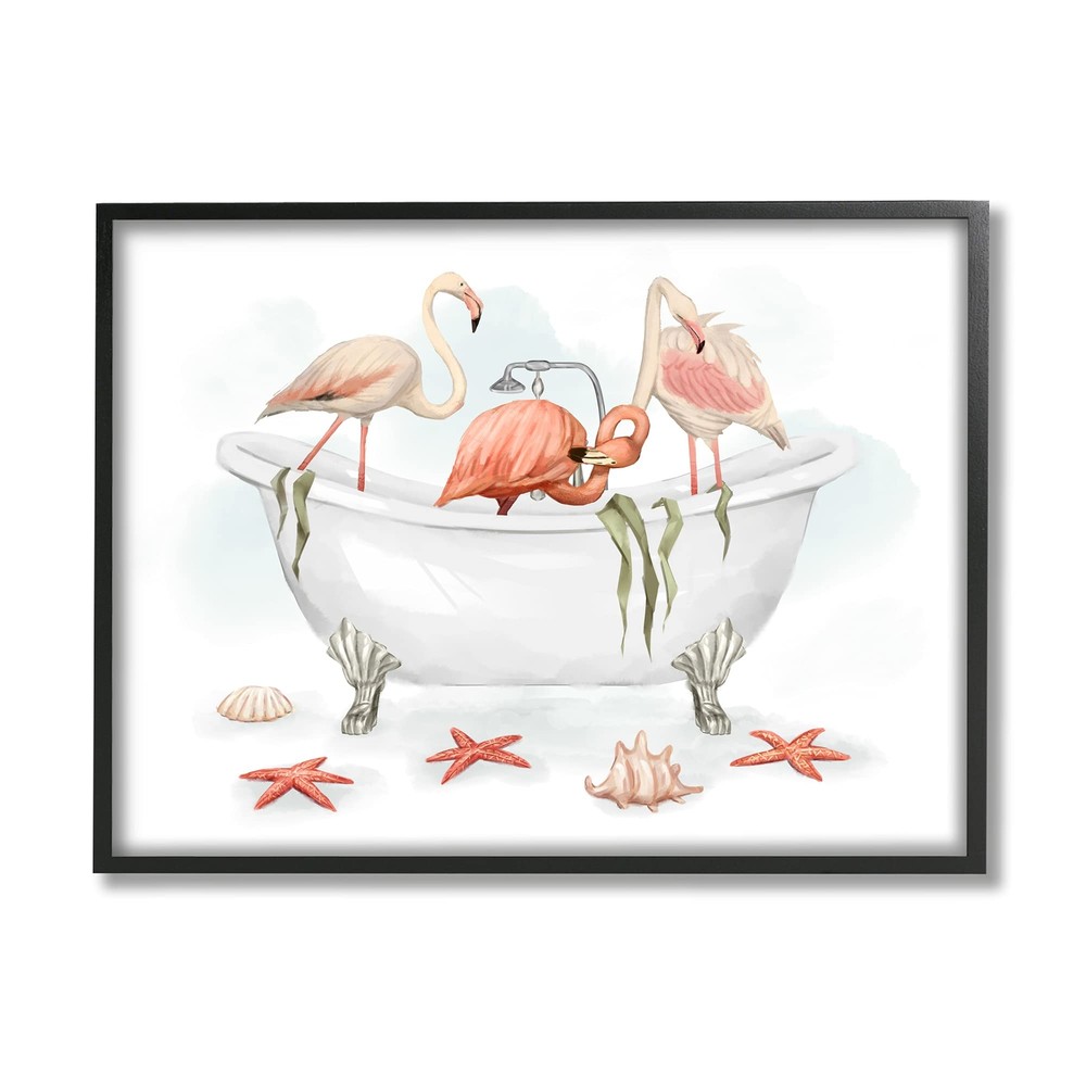 Flamingo Trio in Nautical Tub Seaside Bathroom, Designed by Ziwei Li Black Fr...