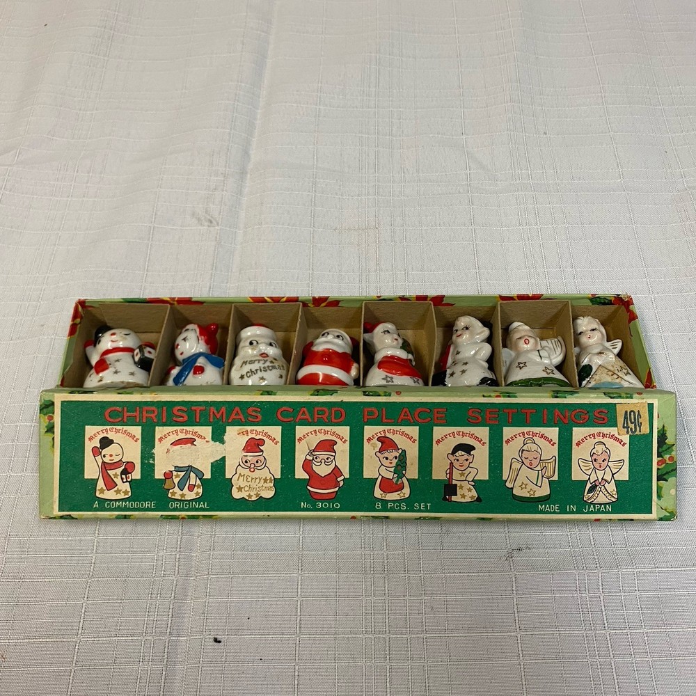 Vintage Original Christmas 8 Place Card Complete 1950's Japan Commodore READ