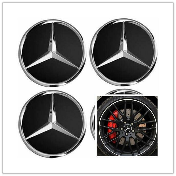 75mm 4 x Wheel Center Hub Caps Emblem Fit For Mercedes C E S Black Badge NEW US