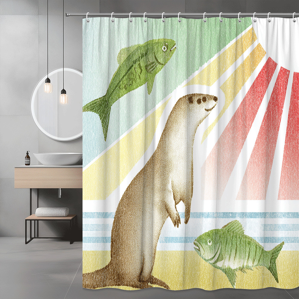 Fish Shower Curtain Retro Ocean Graphic Print