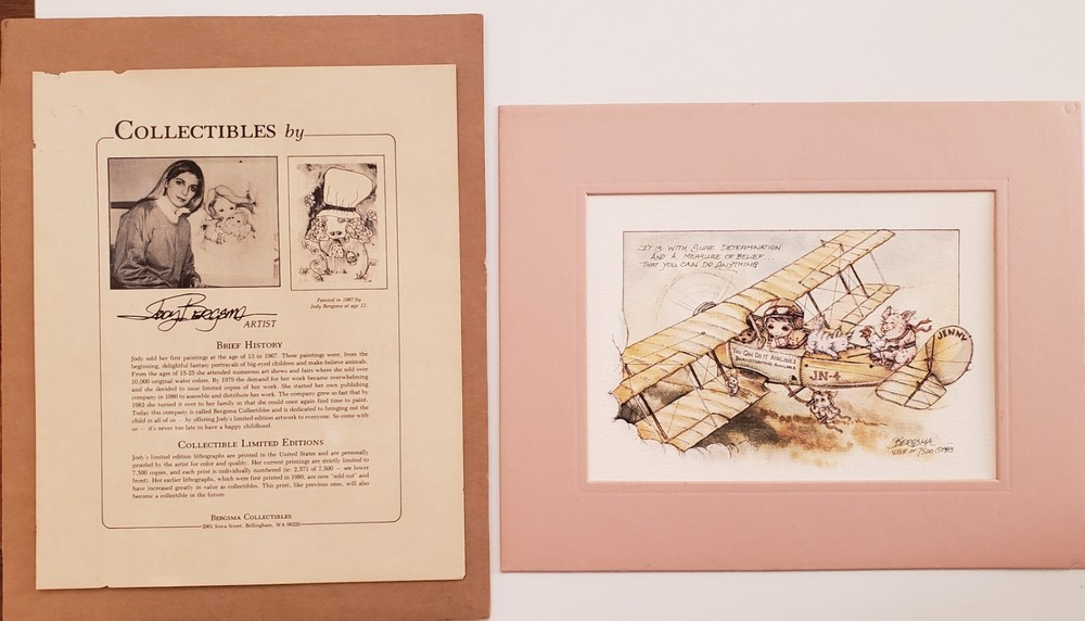 Jody Bergsma Art Matted Print You Can Do It Airlines 4388 of 7500, 1983 Signed