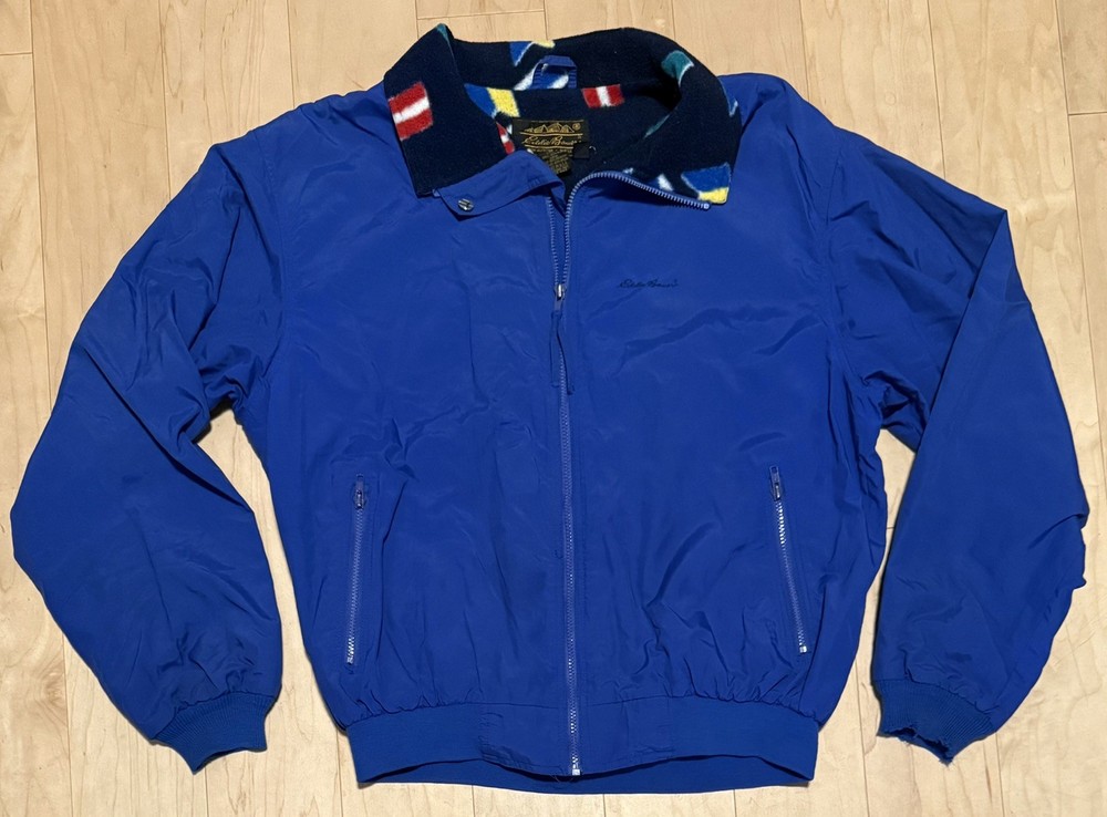 VTG Eddie Bauer Fleece Lined Windbreaker Jacket Nautical Blue USA Men’s XL Tall