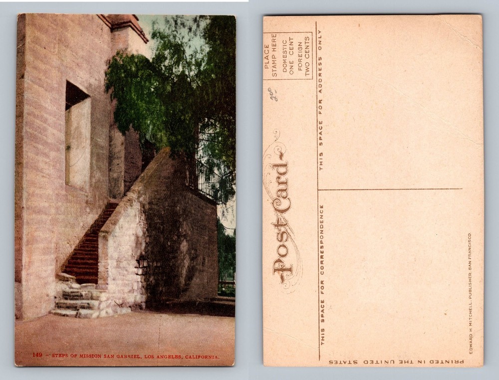 Los Angeles, CA-California, Mission San Gabriel Steps Vintage Postcard
