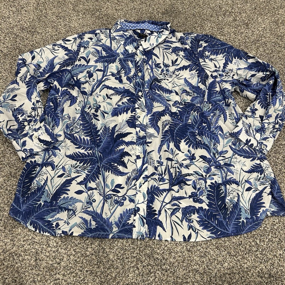 Talbots Button Down 100% Cotton Shirt Womens Size 3X White Tropical Lightweight