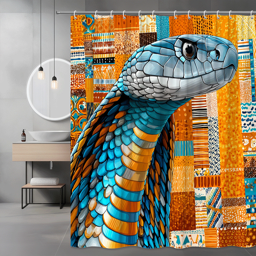 Blue Snake Patchwork Print Shower Curtain
