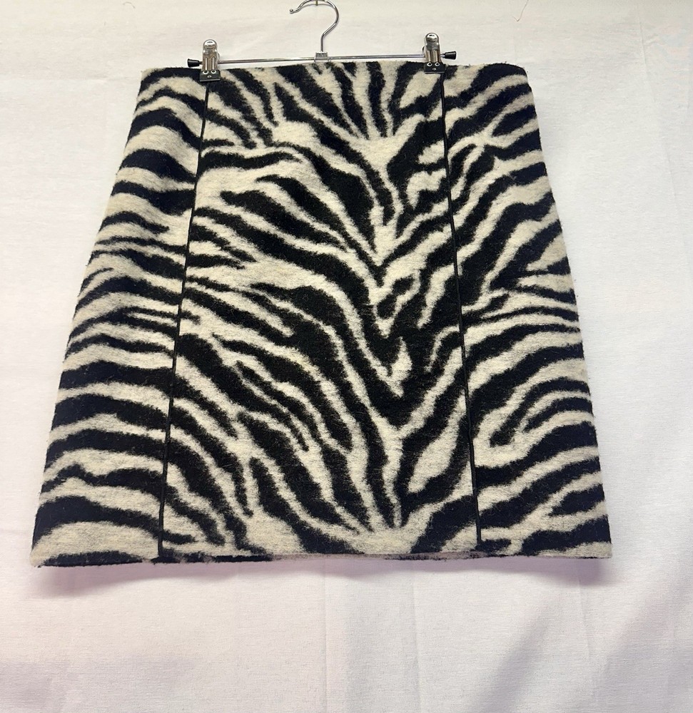 Ann Taylor Black White Zebra Print Virgin Wool Blend Pencil Skirt Size 12