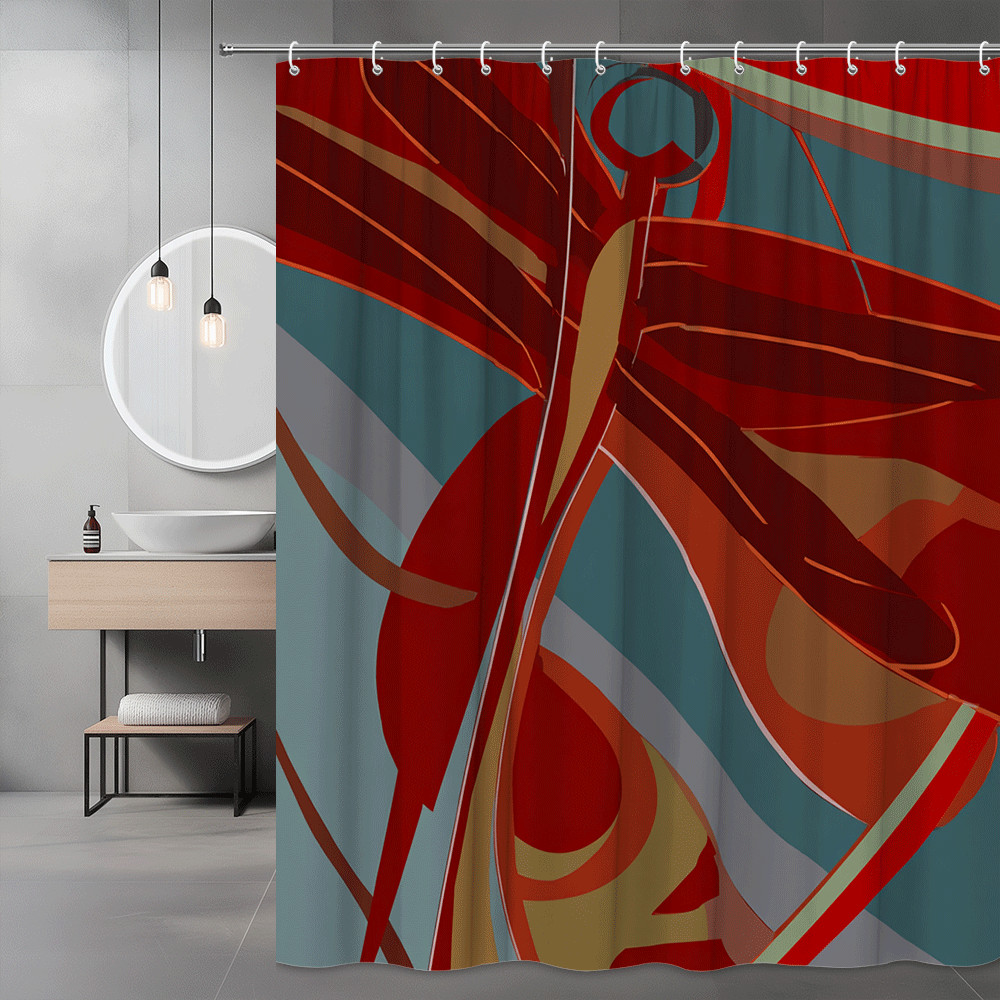 Abstract Red and Teal Shower Curtain Graphic Print