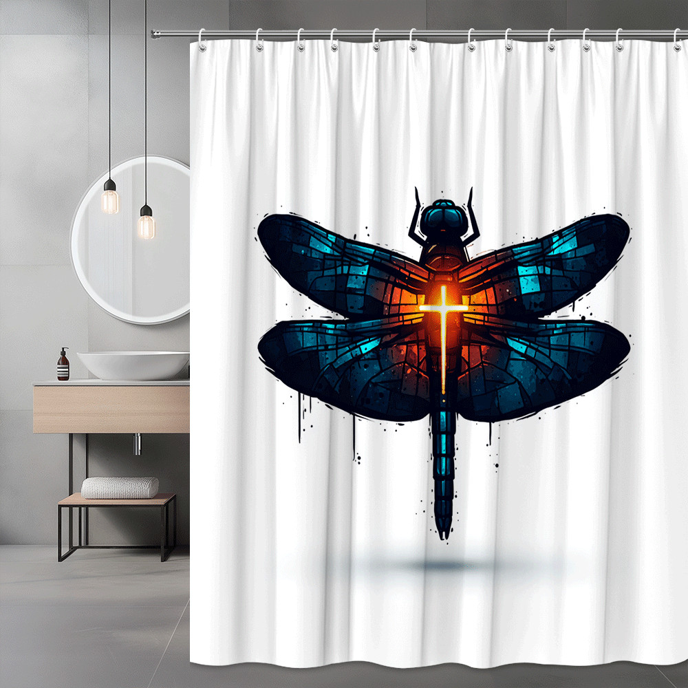 Dragonfly Shower Curtain Blue Orange Graphic Print