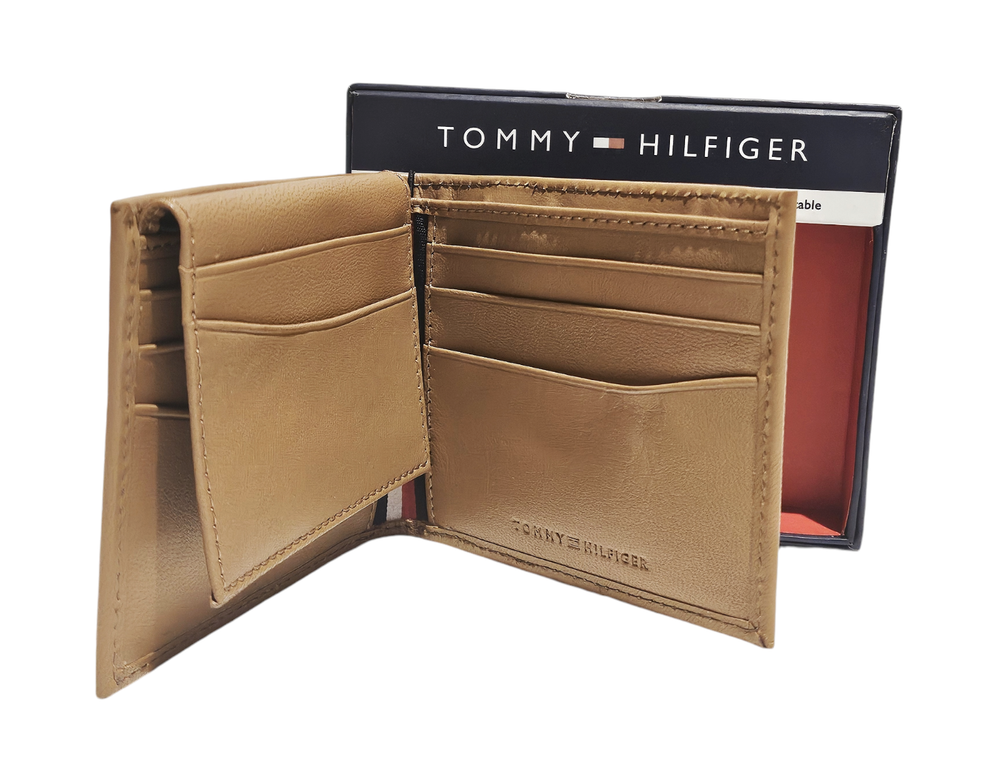 Tommy Hilfiger Mens Brown Leather RFID Bifold Wallet
