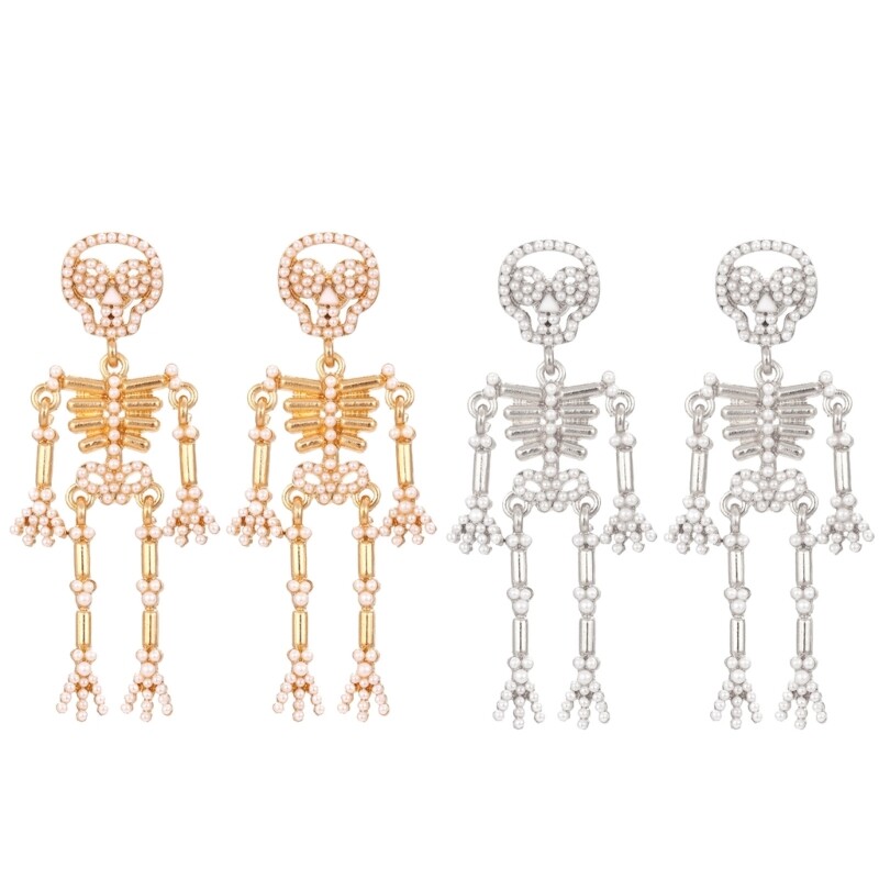 Skeleton Earrings For Women Pearl Skull Pendant Drop Earrings Statement Jewelry