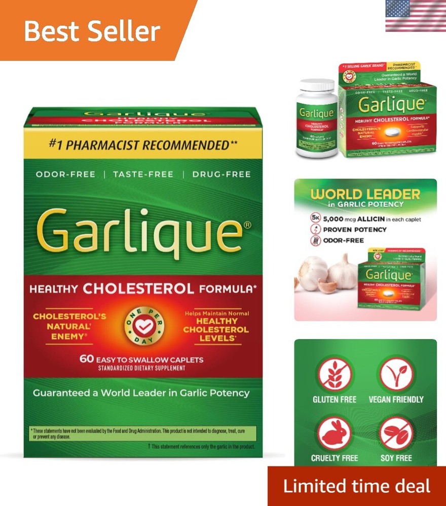 Odorless Garlic Extract Supplement - 60 Vegan Capsules for Cholesterol Support