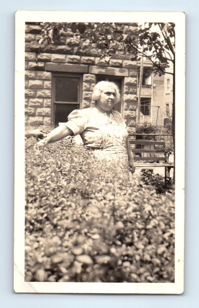 Old Vintage Photo SOLO WOMAN BY BUILDING ID'D NAME SARAH BORGER SNAPSHOT