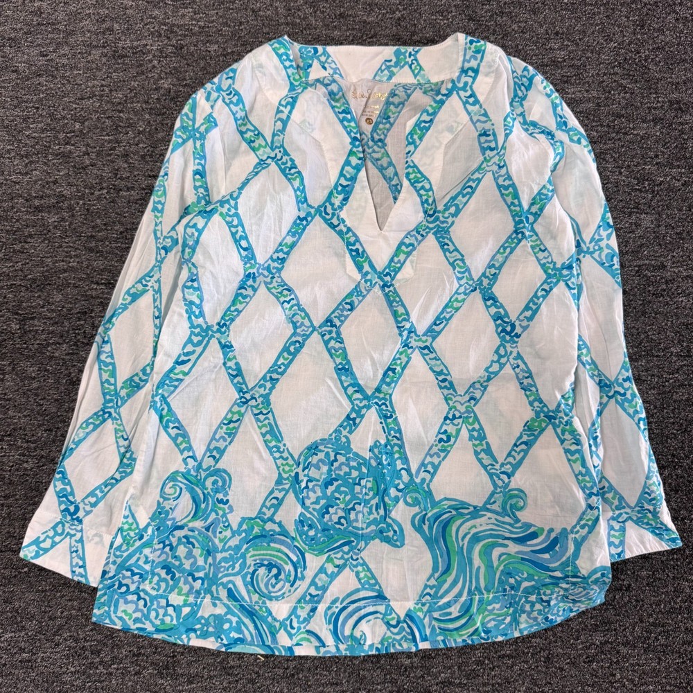 Lilly Pulitzer Amelia Island Tunic Resort Turtle Cove Beach Blouse Top Sz XS
