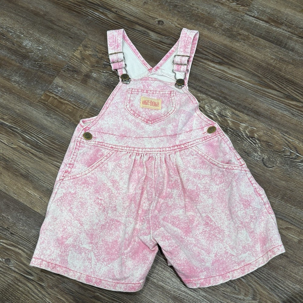 Vintage Okie Dokie Pink Tie Dye Denim Overall One-Piece Button Closure 3T