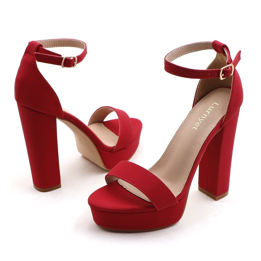 Lurnyet Women's Ankle Strap Platform Sandals 5 Inch Block Heel