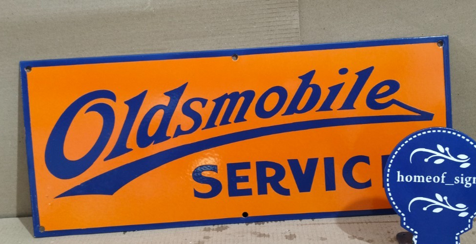 Oldsmobile Service Porcelain Enamel Sign 24 X 10 Inches 1 sides