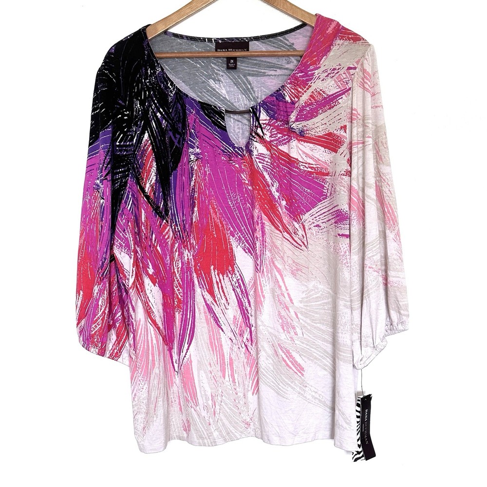 NWT Dana Buchman Plus Shirt Women’s 2X Geometric Boho 3/4 Sleeve Pullover Top