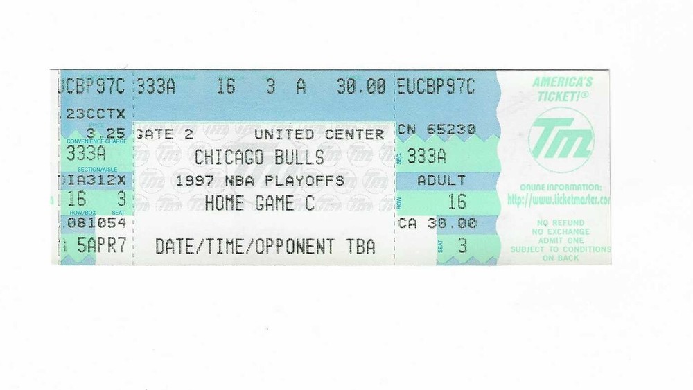 Chicago Bulls vs Atlanta Hawks Unused Basketball Playoff Ticket From 5/6/1997
