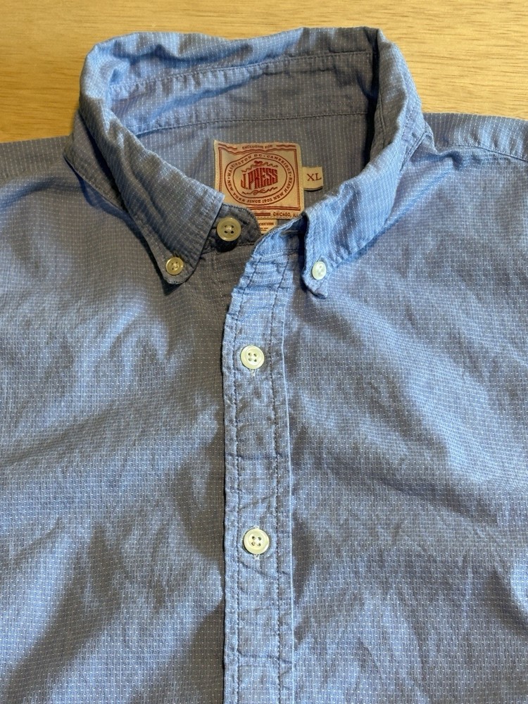J PRESS MADE-IN-USA BLUE POLKADOT  BUTTON DOWN Dress SHIRT Size XL