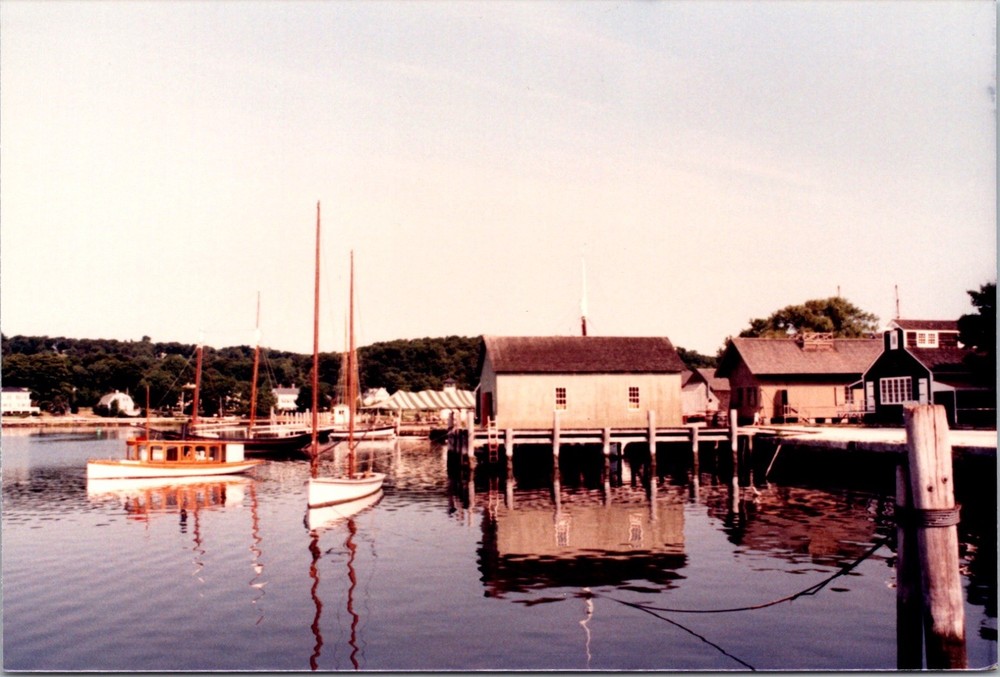 Vintage Color Photograph of Classic Sailboats and Harbor Scene 3x5