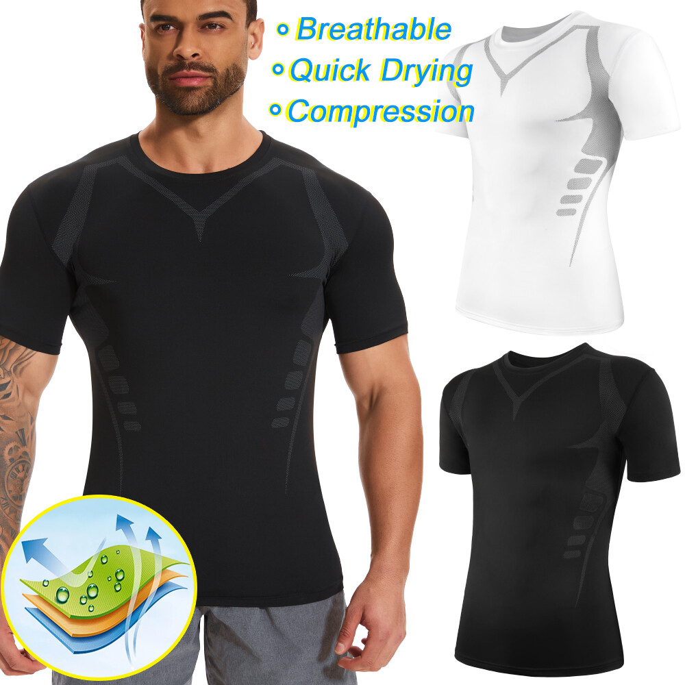 Quick Dry Mens Athletic Compression Vest T-Shirt Short Sleeve Workout Tank Top