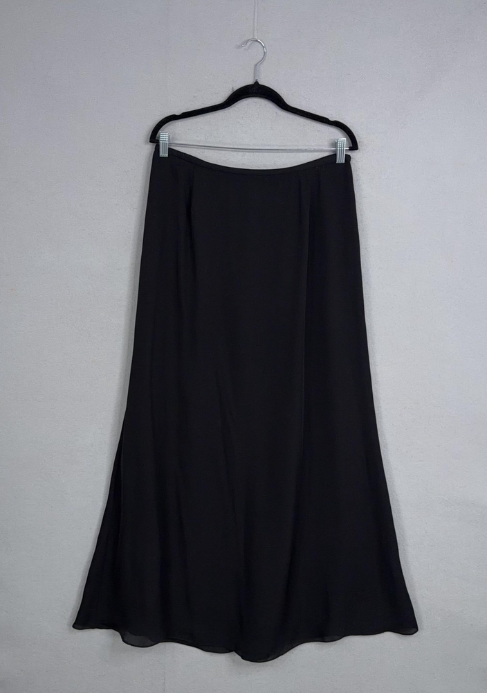 Talbots Skirt Womens 14 Black Pure Silk A Line Maxi Chiffon Formal Dressy