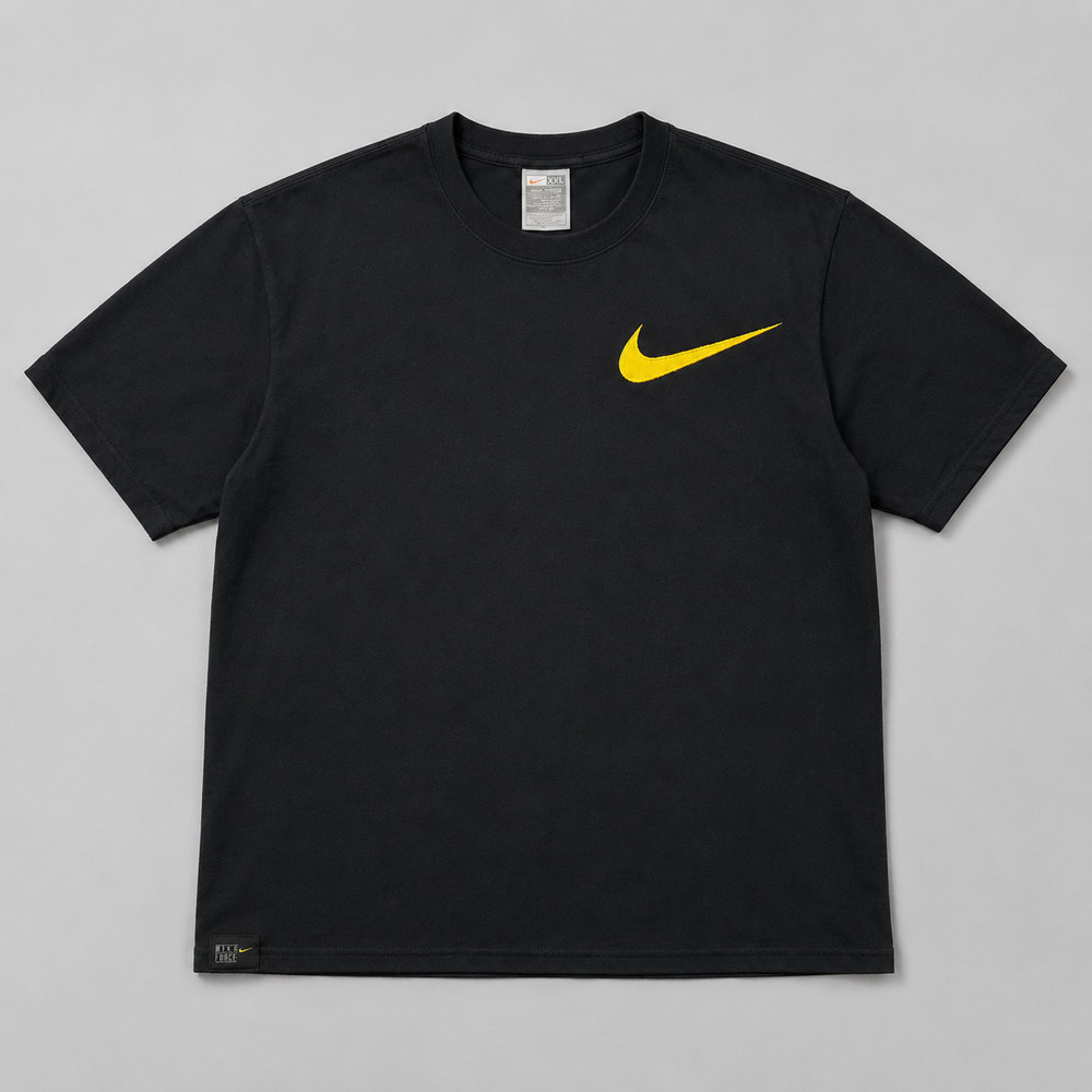 Vintage Y2K Nike Force T Shirt Mens XXL Black Yellow Swoosh Embroidered Tee